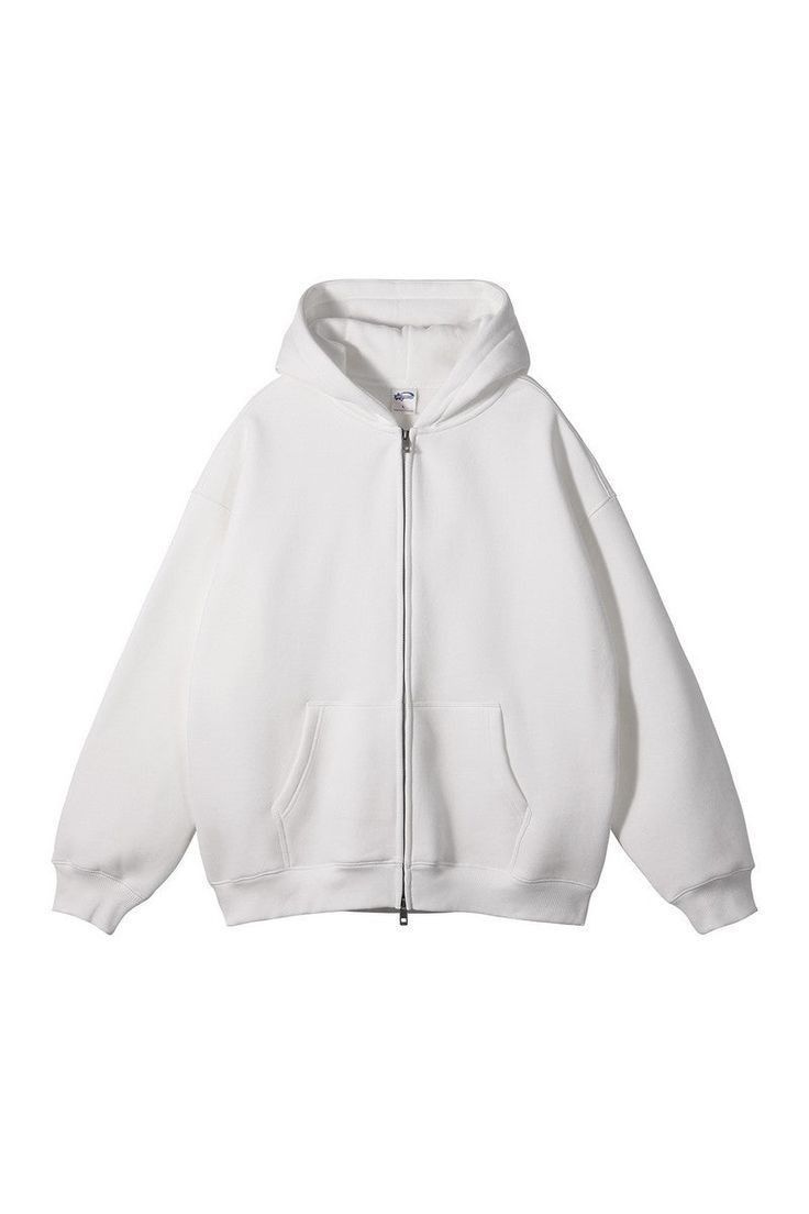 Basic Full-Zip Oversized Hoodie – White